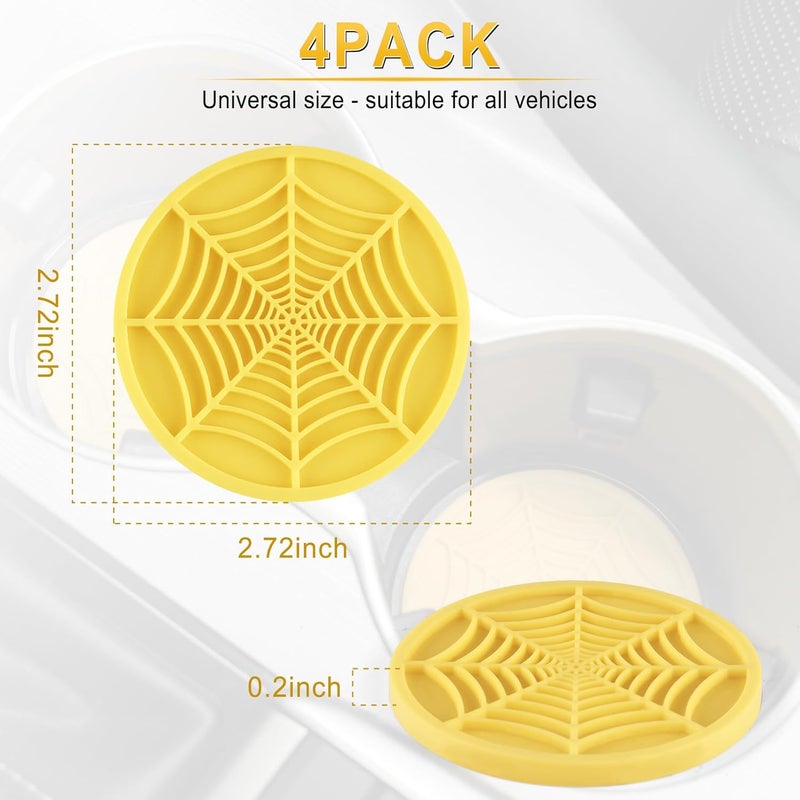 alpmosn 4PCS Spider Web Car Cup Holders, Halloween Non-Slip Silicone Insert Coasters, Automotive Cupholder Goth Accessories for Men & Women (Yellow) - Image 2